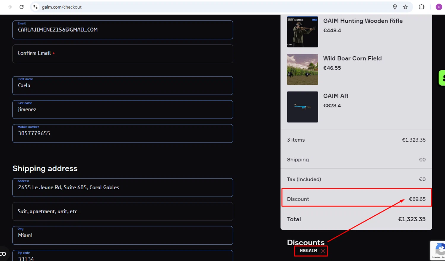 GAIM promo code screenshot showing code HBGaim applied at GAIM checkout page. Uploaded by SimplyCodes community member nileskamarcano on Oct 9, 2025