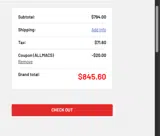 ALLMACS coupon verification screenshot