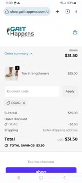 Gait Happens coupon verification screenshot