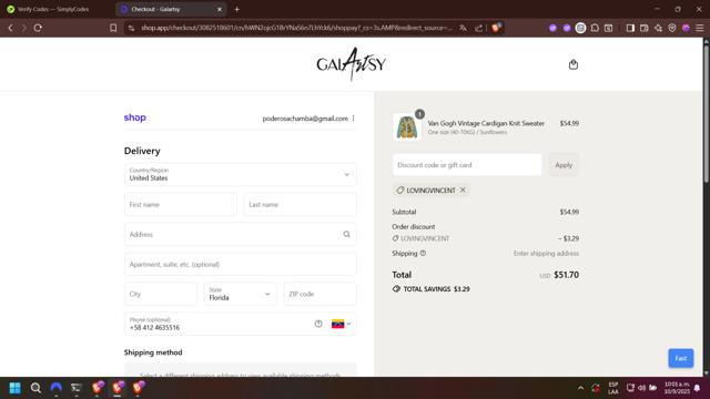 Galartsy checkout page showing Galartsy discount code box | Screenshot taken by SimplyCodes community member on Sep 10, 2025