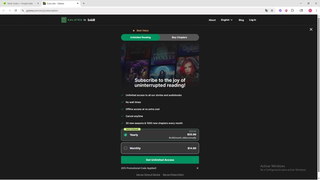 Galatea checkout page showing Galatea promo code box | Screenshot taken by SimplyCodes community member on Sep 11, 2025