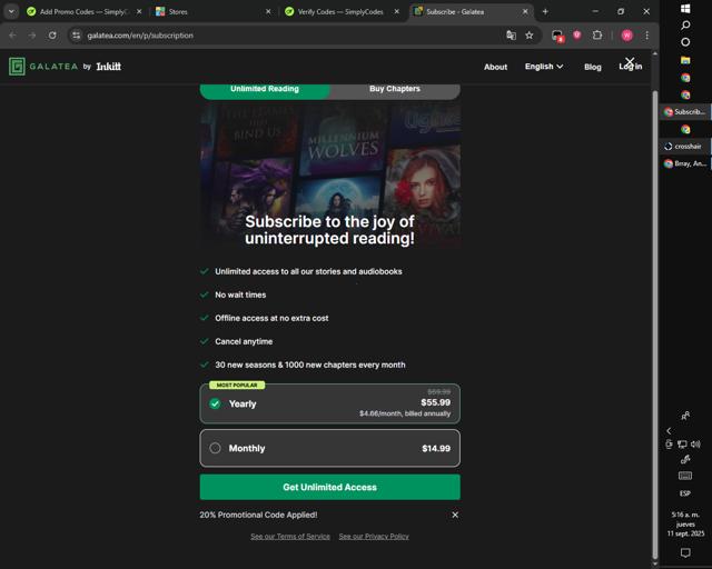 Galatea checkout page showing Galatea promo code box | Screenshot taken by SimplyCodes community member on Sep 11, 2025