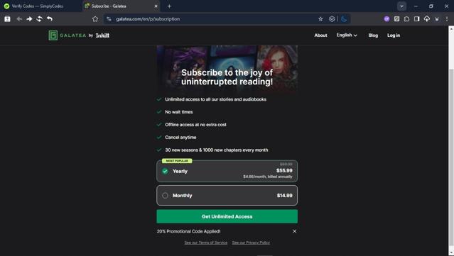 Galatea checkout page showing Galatea promo code box | Screenshot taken by SimplyCodes community member on Sep 15, 2025