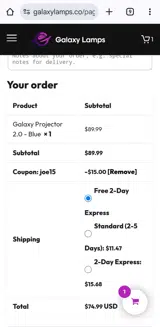 JOE15 coupon verification screenshot