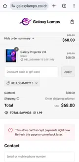 Hellosammy15 coupon verification screenshot