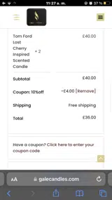 10%off coupon verification screenshot