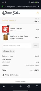 Galena Farms coupon verification screenshot