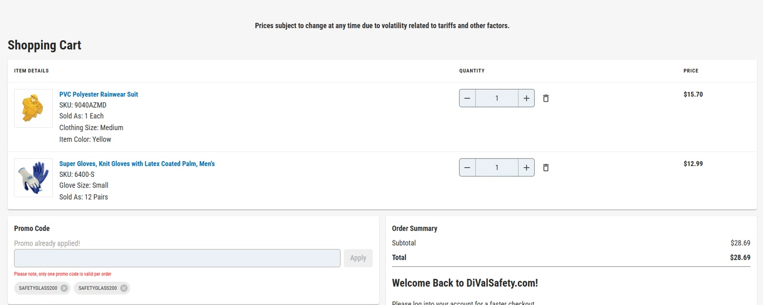 Galeton promo code screenshot showing code SAFETYGLASS200 applied at Galeton checkout page. Uploaded by SimplyCodes community member DORIANGEL on Dec 19, 2025