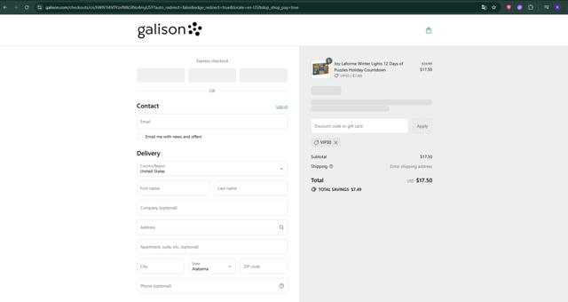 Galison/Mudpuppy checkout page showing Galison/Mudpuppy promo code box | Screenshot taken by SimplyCodes community member on Aug 13, 2025