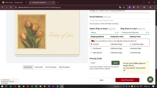 The Gallery Collection checkout page showing The Gallery Collection promo code box | Screenshot taken by SimplyCodes community member on Aug 16, 2025