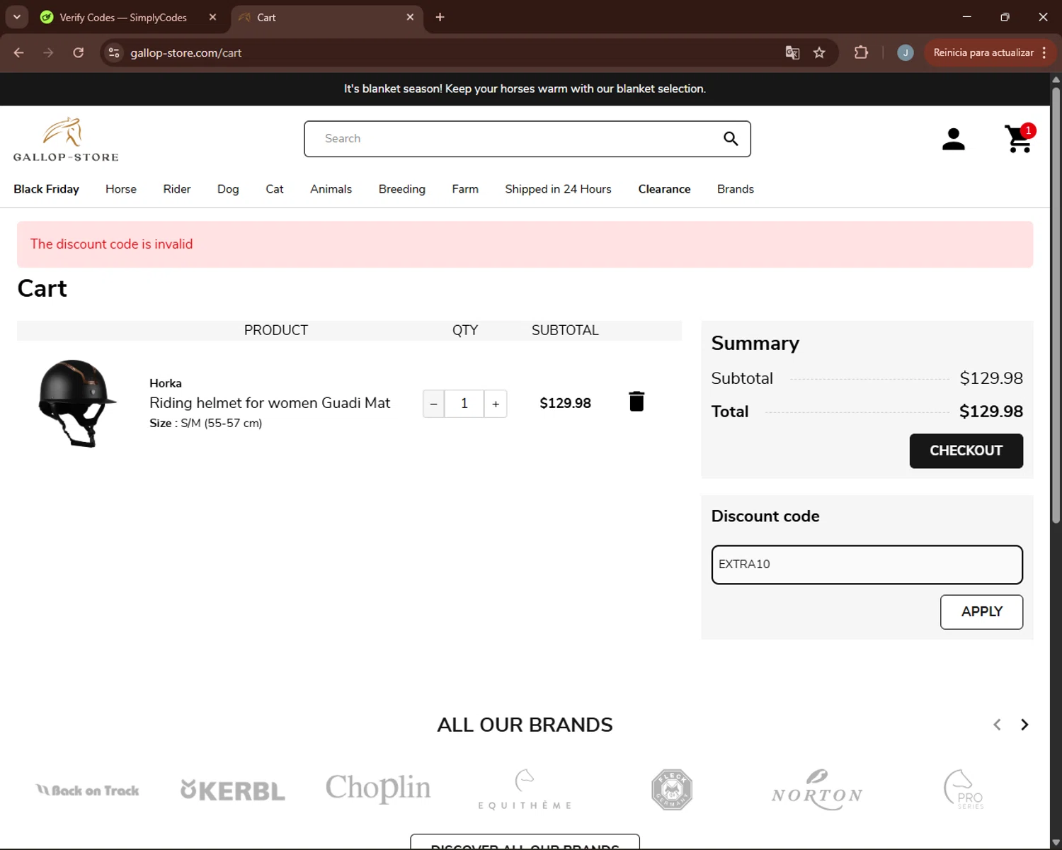 Gallop-Store promo code screenshot showing code EXTRA10 applied at Gallop-Store checkout page. Uploaded by SimplyCodes community member BonusGuardian249 on Nov 27, 2025