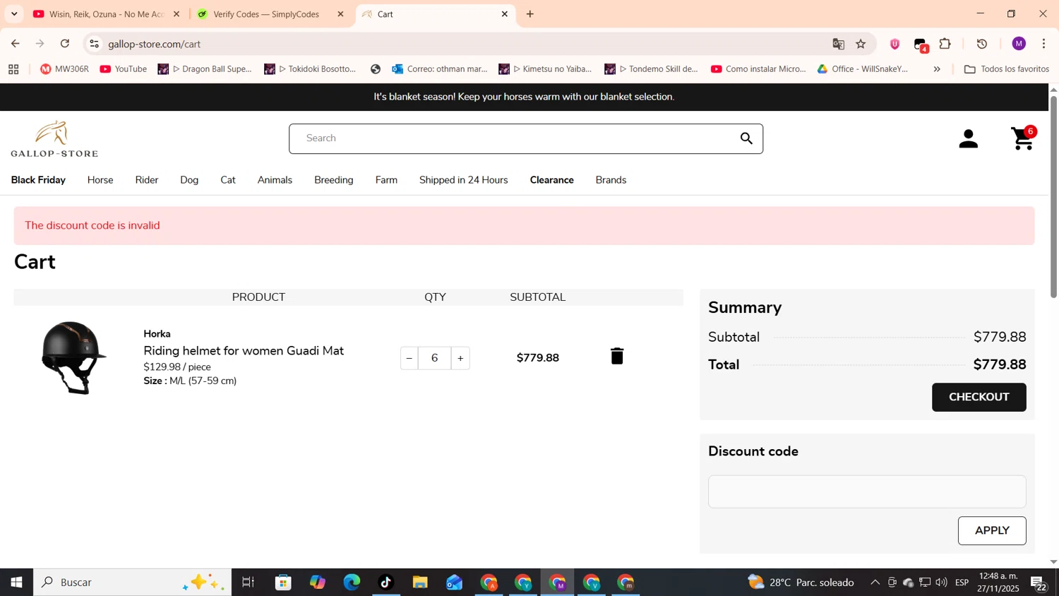 Gallop-Store promo code screenshot showing code EXTRA10 applied at Gallop-Store checkout page. Uploaded by SimplyCodes community member cod_gakpo on Nov 27, 2025
