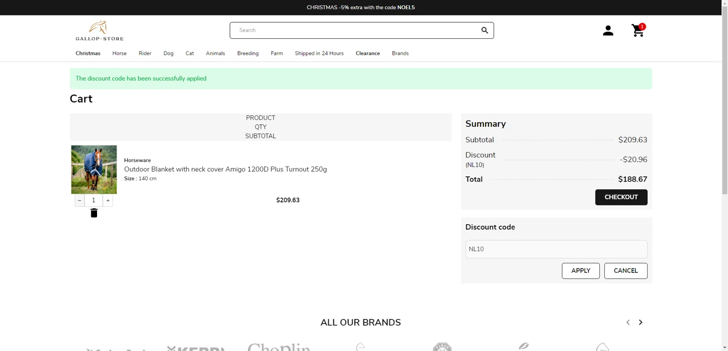 Gallop-Store promo code screenshot showing code NL10 applied at Gallop-Store checkout page. Uploaded by SimplyCodes community member CrownWhiz8114 on Dec 16, 2025