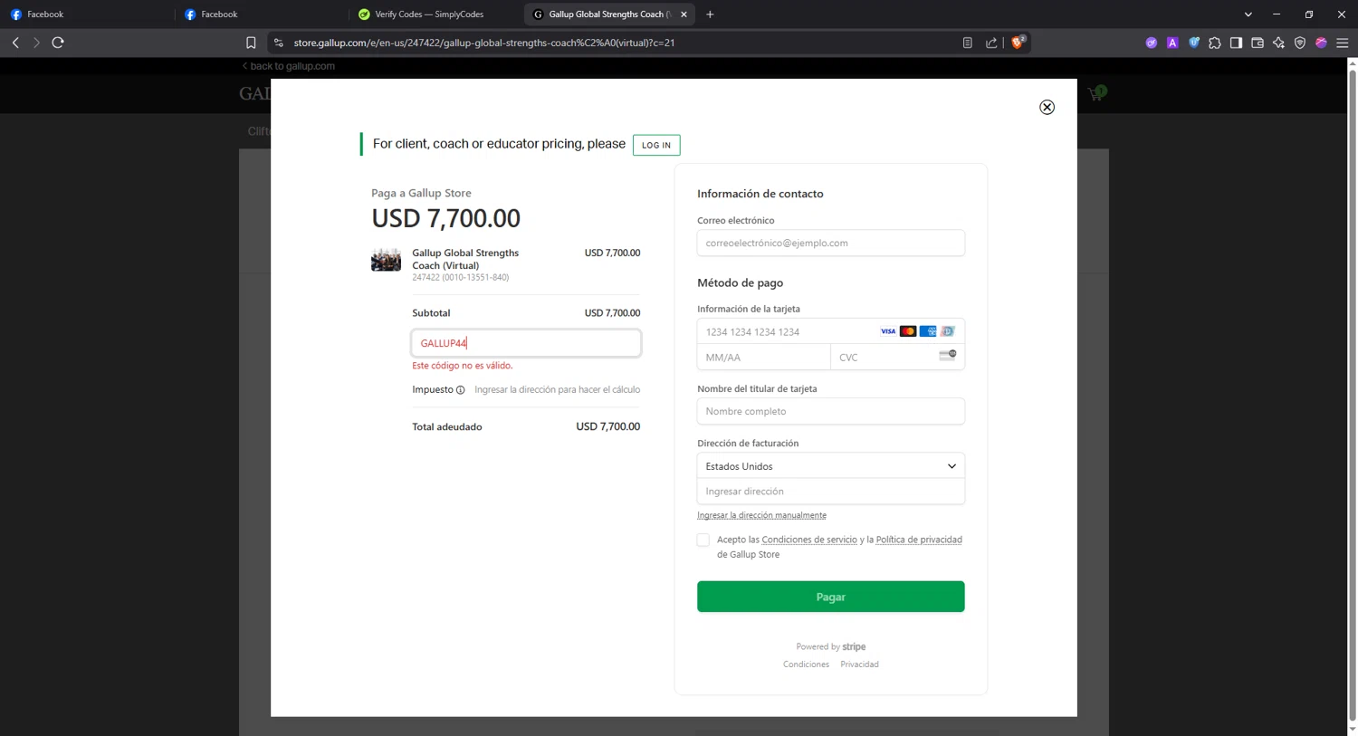 Gallup promo code screenshot showing code GALLUP44 applied at Gallup checkout page. Uploaded by SimplyCodes community member Angel14 on May 30, 2025