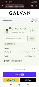 Extra20 coupon verification screenshot
