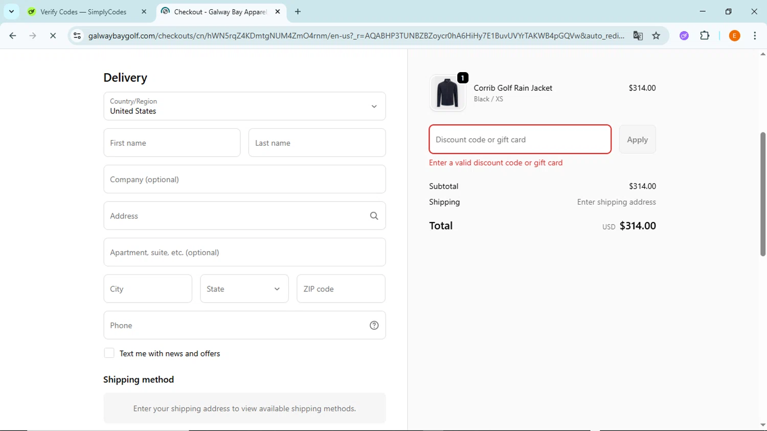 Galway Bay Apparel, LLC promo code screenshot showing code Weiwei15 applied at Galway Bay Apparel, LLC checkout page. Uploaded by SimplyCodes community member BudgetFox5491 on Nov 29, 2025