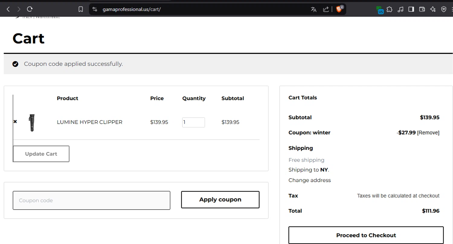 Gama Professional checkout page showing Gama Professional promo code box | Screenshot taken by SimplyCodes community member on Feb 8, 2025