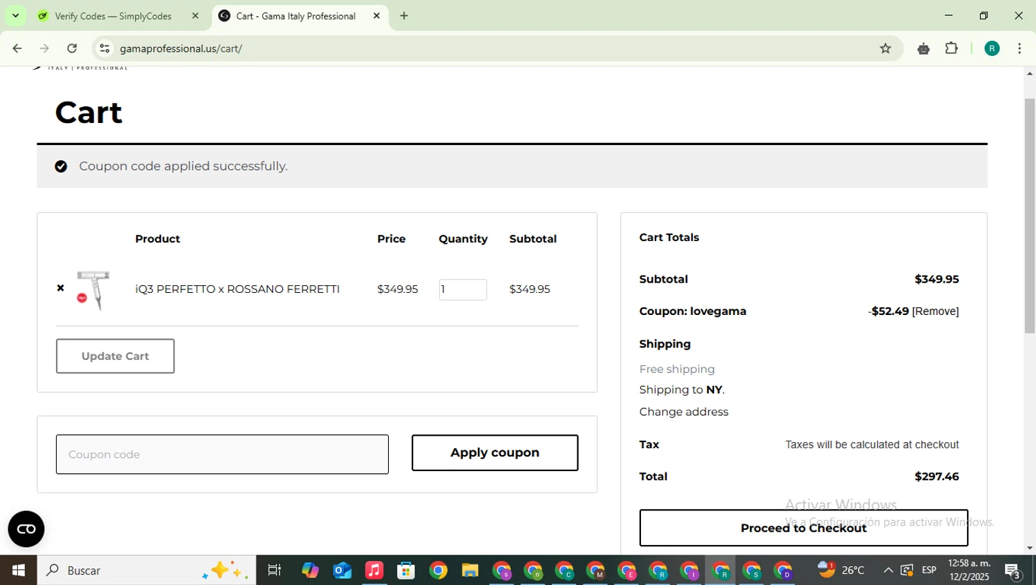 Gama Professional checkout page showing Gama Professional promo code box | Screenshot taken by SimplyCodes community member on Feb 12, 2025