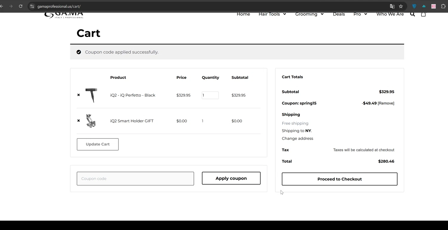 Gama Professional checkout page showing Gama Professional promo code box | Screenshot taken by SimplyCodes community member on Mar 28, 2025