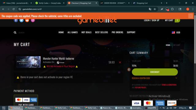 GameBillet checkout page showing GameBillet coupon code box | Screenshot taken by SimplyCodes community member on Aug 28, 2025