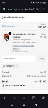 Amber10 coupon verification screenshot