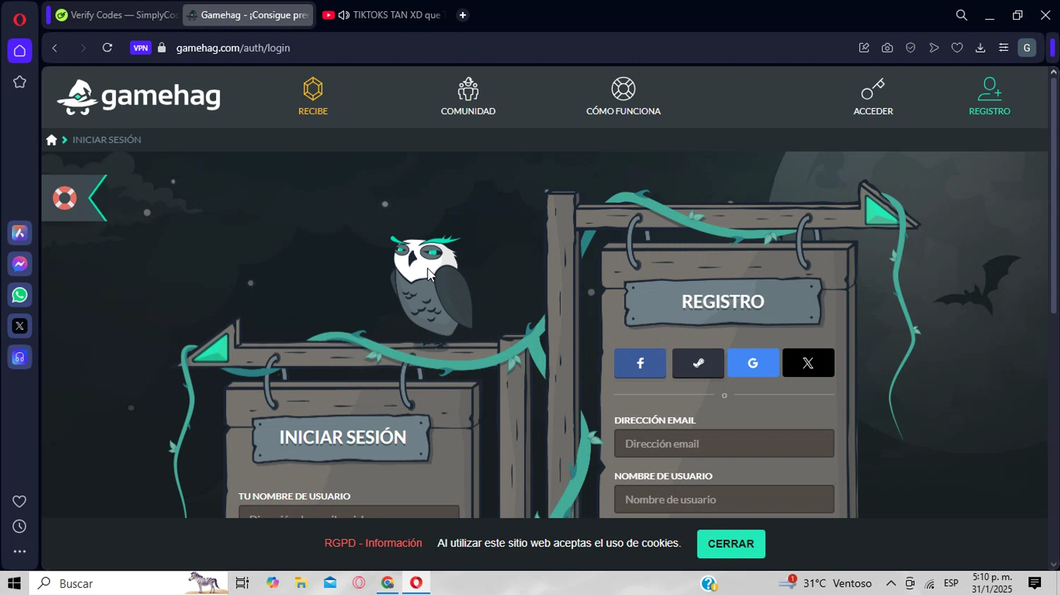 Gamehag promo code screenshot showing code FREE-GAME-STARTER applied at Gamehag checkout page. Uploaded by SimplyCodes community member CrownWizard8571 on Jan 31, 2025