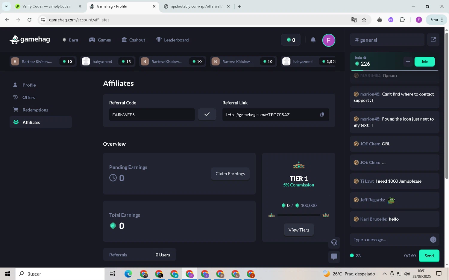 Gamehag checkout page showing Gamehag promo code box | Screenshot taken by SimplyCodes community member on Mar 29, 2025