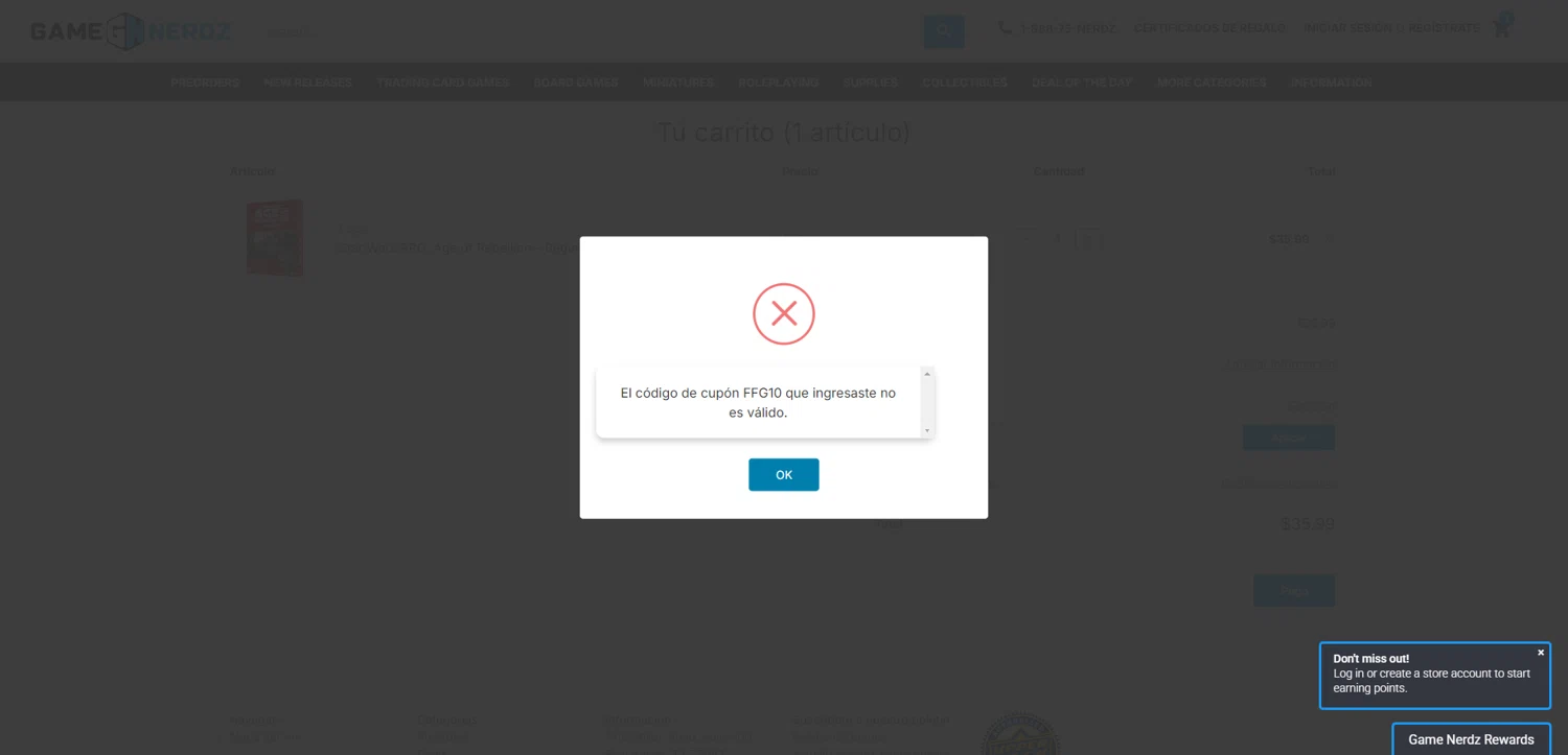 Game Nerdz coupon code screenshot showing code FFG10 applied at Game Nerdz checkout page. Uploaded by SimplyCodes community member NobleMaestro6498 on Jul 22, 2025