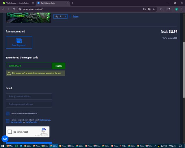 GamersGate checkout page showing GamersGate coupon code box | Screenshot taken by SimplyCodes community member on Aug 31, 2025