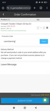 LeonGaming coupon verification screenshot