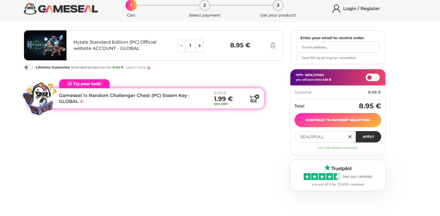 Gameseal.com checkout page showing Gameseal.com discount code box | Screenshot taken by SimplyCodes community member on Feb 19, 2026