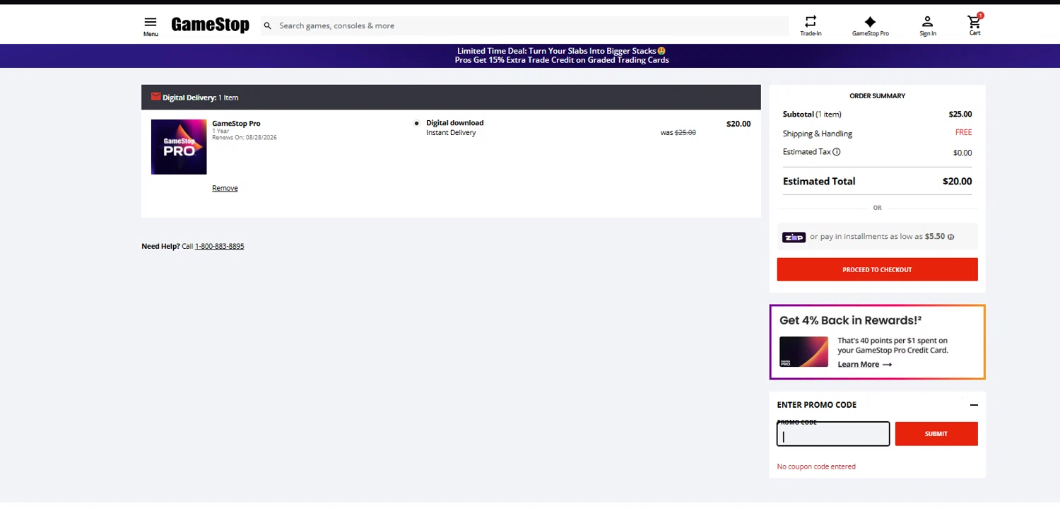GameStop promo code screenshot showing code FIVEOFFPRO applied at GameStop checkout page. Uploaded by SimplyCodes community member Frafid on Aug 28, 2025