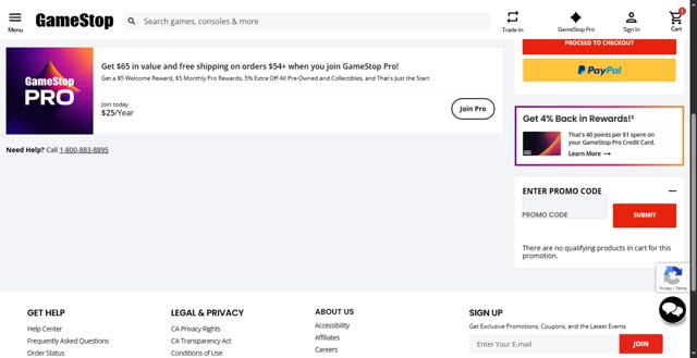 GameStop checkout page showing GameStop promo code box | Screenshot taken by SimplyCodes community member on Jul 8, 2025