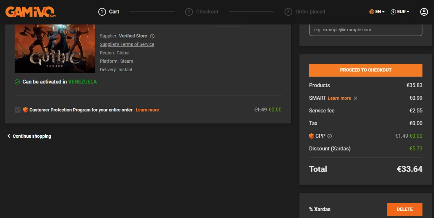 GAMIVO promo code screenshot showing code Xardas applied at GAMIVO checkout page. Uploaded by SimplyCodes community member HUNTER1406 on Jun 7, 2026