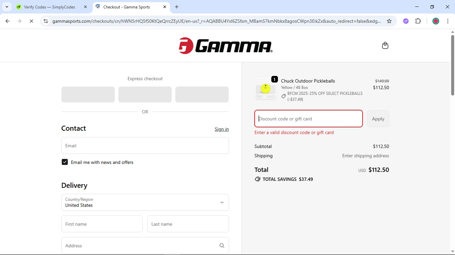 Gamma Sports promo code screenshot showing code Welcome10 applied at Gamma Sports checkout page. Uploaded by SimplyCodes community member DiscountSentinel4513 on Nov 29, 2025