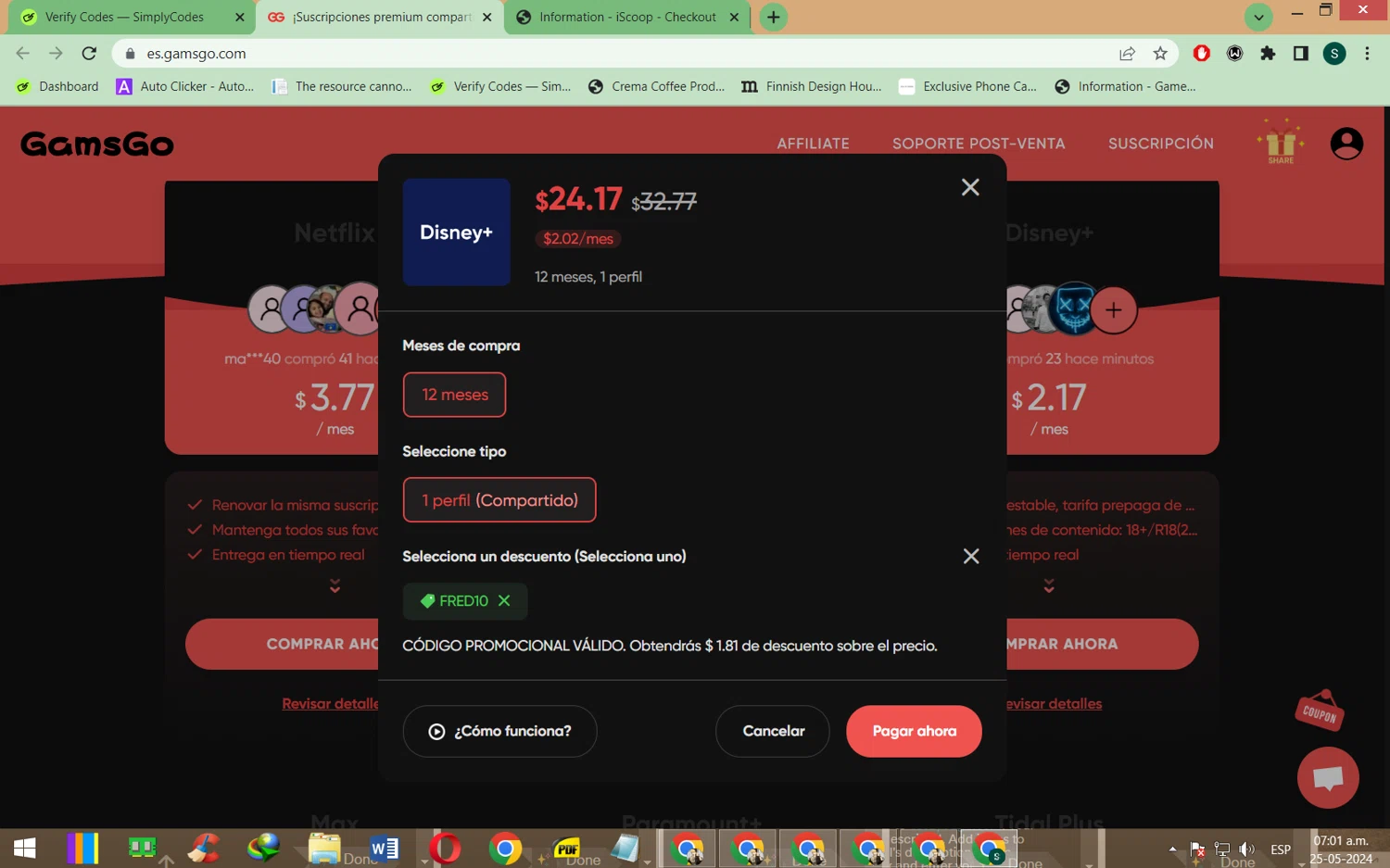 GamsGo checkout page showing GamsGo promo code box | Screenshot taken by SimplyCodes community member on May 25, 2024