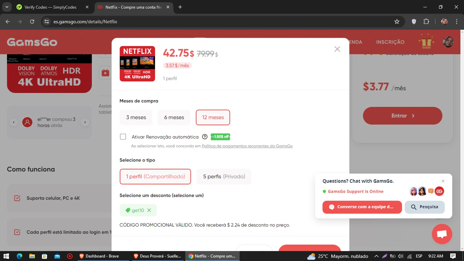 GamsGo checkout page showing GamsGo promo code box | Screenshot taken by SimplyCodes community member on Jun 25, 2024