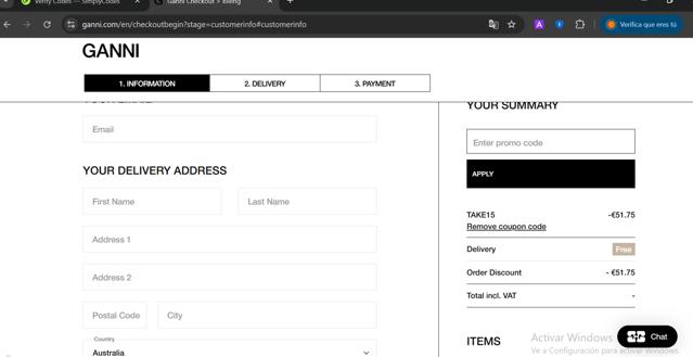Ganni checkout page showing Ganni discount code box | Screenshot taken by SimplyCodes community member on Apr 15, 2025