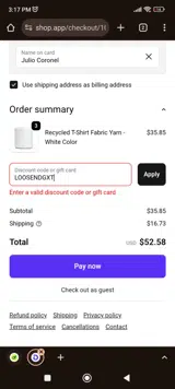 LOOSENDGXT coupon verification screenshot