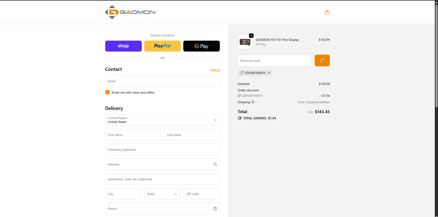 GAOMON discount code screenshot showing code SOFIAETMATH applied at GAOMON checkout page. Uploaded by SimplyCodes community member SavingsPioneer4533 on Nov 27, 2025