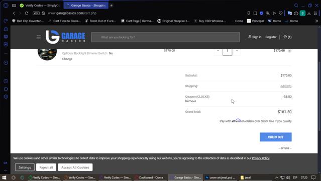 Garage Basics checkout page showing Garage Basics promo code box | Screenshot taken by SimplyCodes community member on Aug 29, 2025