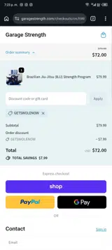 Garage Strength coupon verification screenshot