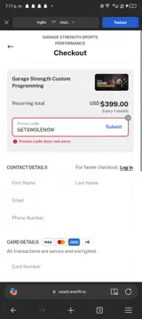 Garage Strength coupon verification screenshot