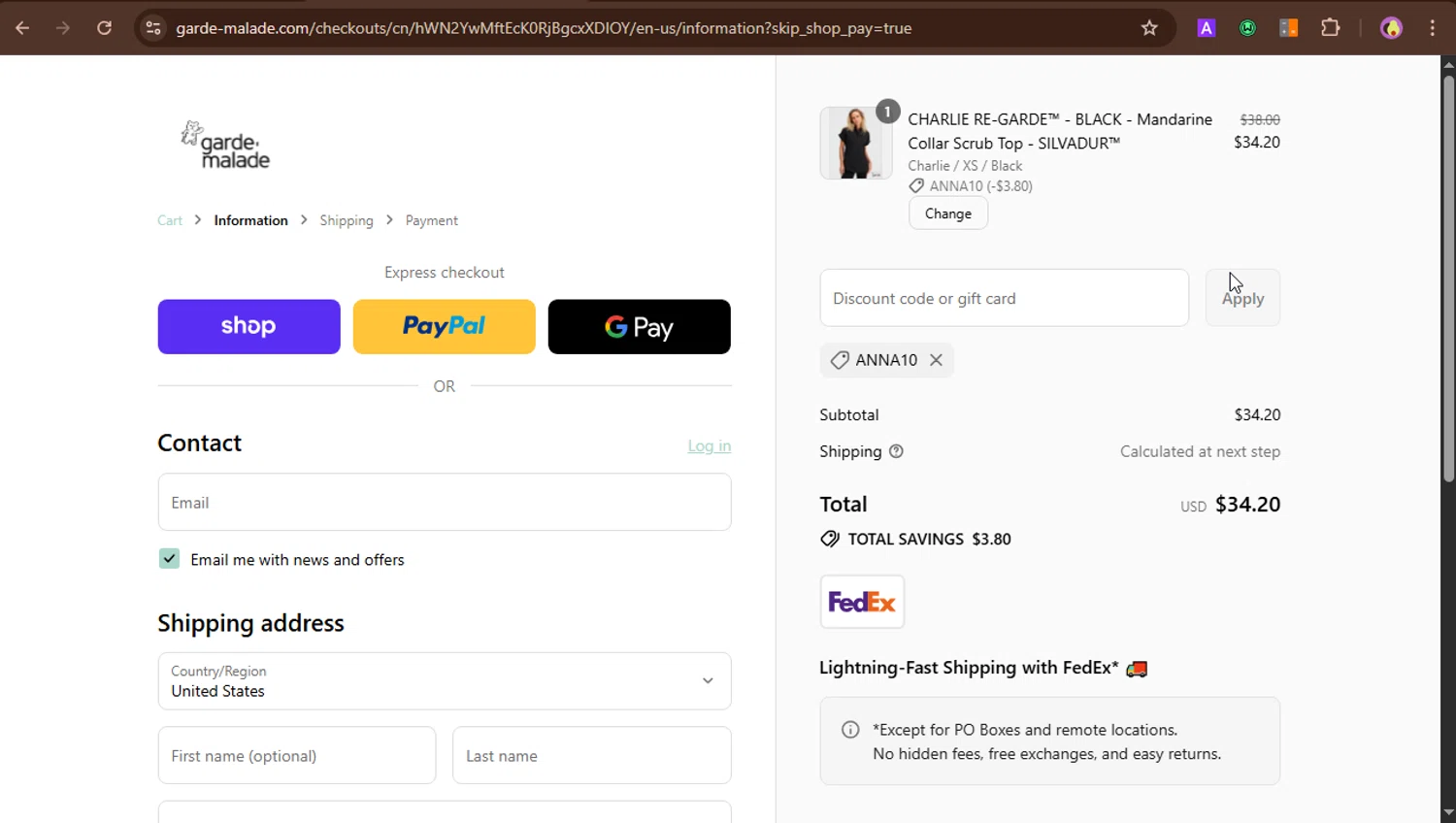 Garde-Malade USA promo code screenshot showing code Anna10 applied at Garde-Malade USA checkout page. Uploaded by SimplyCodes community member PrincessCoupon on Sep 3, 2025