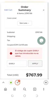 EARLY coupon verification screenshot