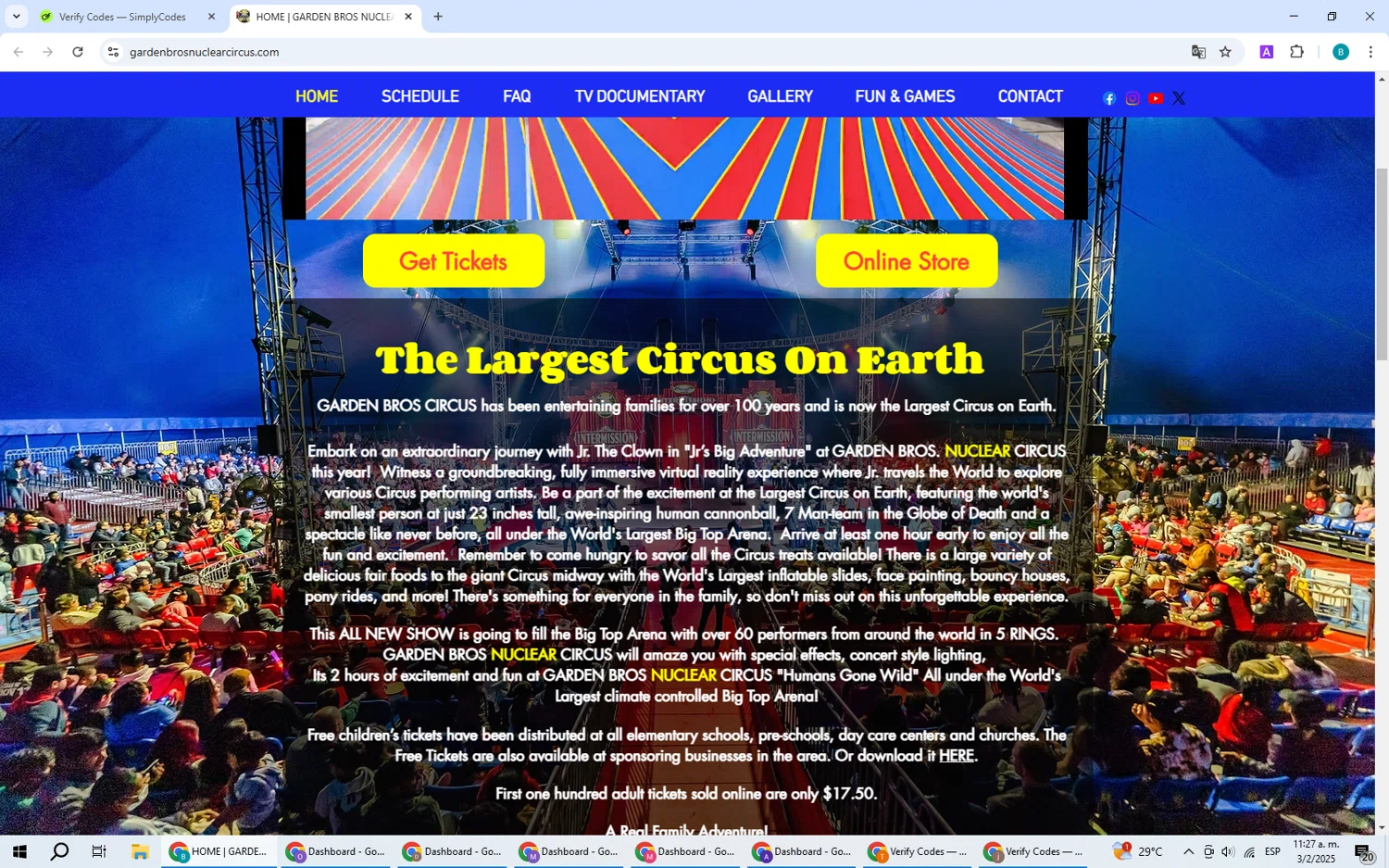 Garden Bros Nuclear Circus promo code screenshot showing code abcart20 applied at Garden Bros Nuclear Circus checkout page. Uploaded by SimplyCodes community member CleverPilot5845 on Feb 3, 2025