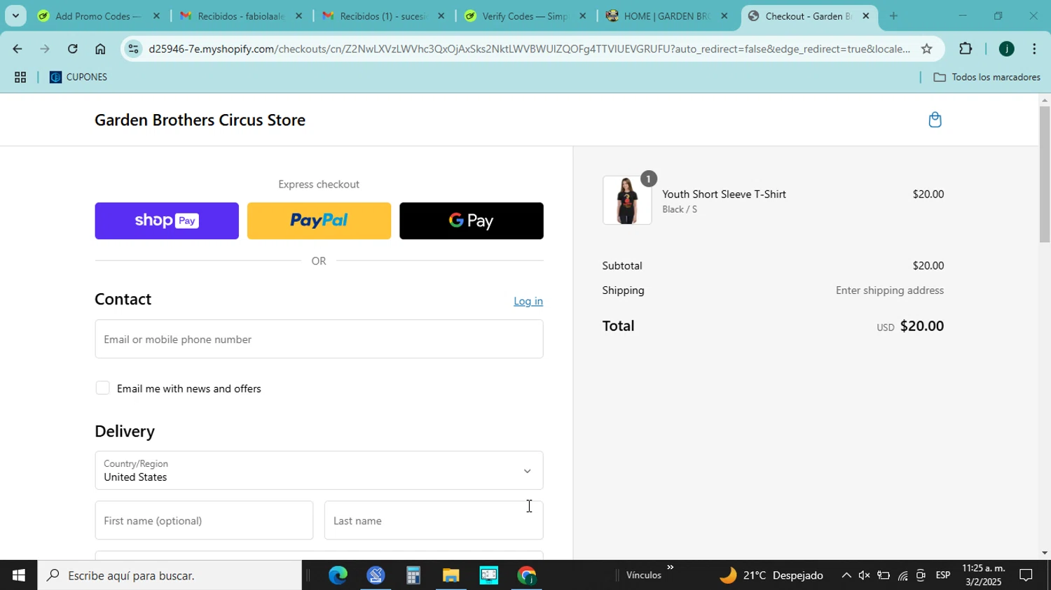 Garden Bros Nuclear Circus promo code screenshot showing code abcart20 applied at Garden Bros Nuclear Circus checkout page. Uploaded by SimplyCodes community member jorgejavierherrera on Feb 3, 2025