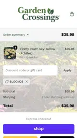 BLOOM26 coupon verification screenshot