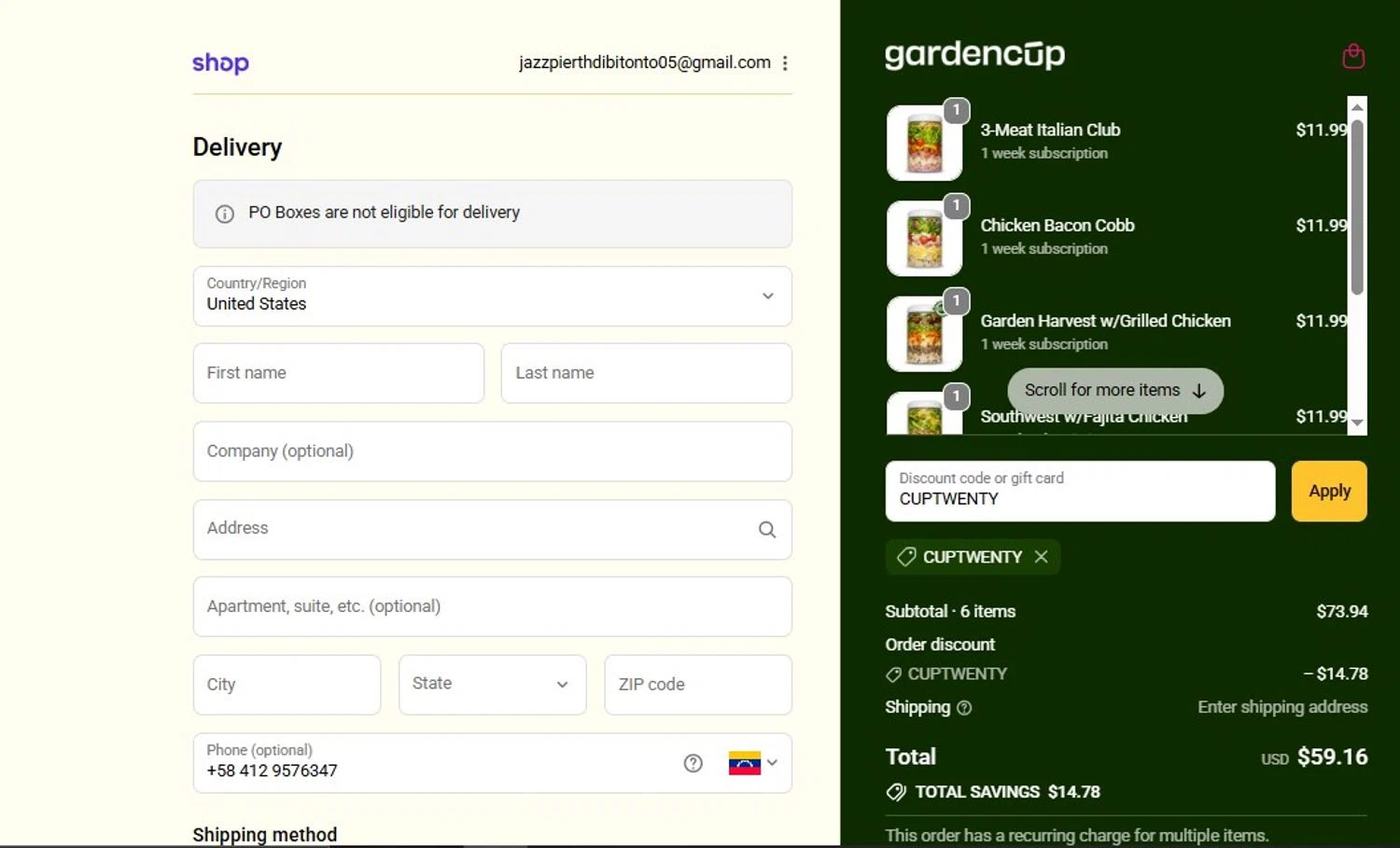 Gardencup discount code screenshot showing code CUPTWENTY applied at Gardencup checkout page. Uploaded by SimplyCodes community member FortunateScholar5901 on Oct 3, 2025