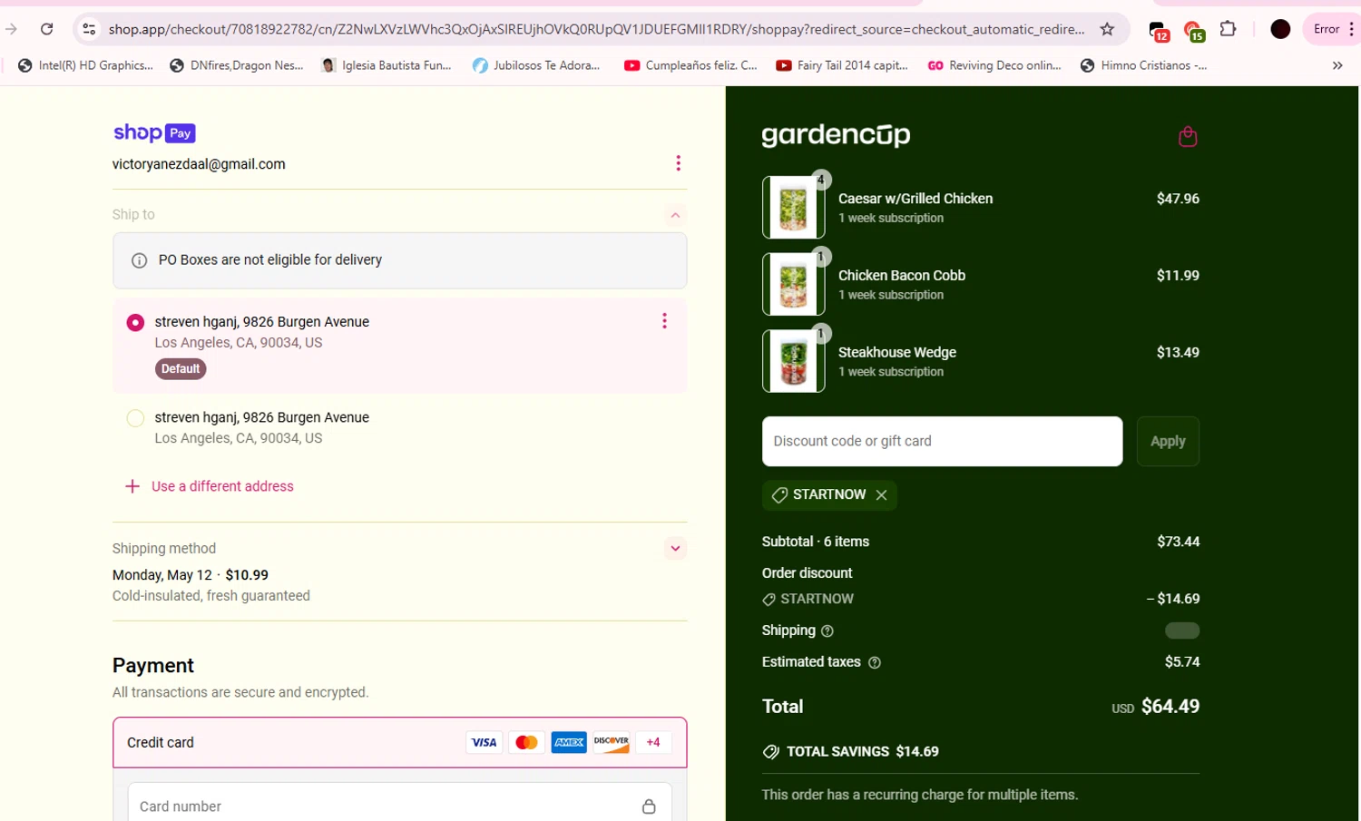 Gardencup discount code screenshot showing code Startnow applied at Gardencup checkout page. Uploaded by SimplyCodes community member BitPay on May 4, 2025